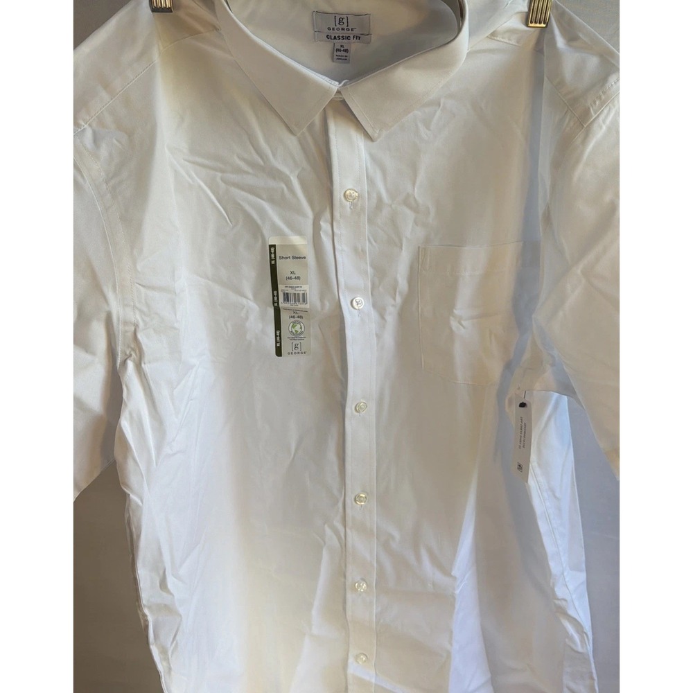 George Men's Classic Fit Short Sleeve White Button Down Shirt NWT SIZE XL
